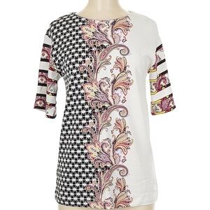 Etro Black and White Paisley Short Sleeve Top